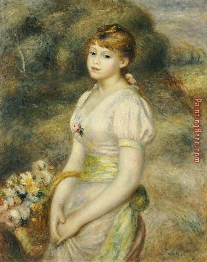 Pierre Auguste Renoir Young Girl with a Basket of Flowers